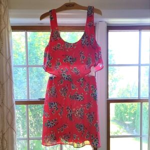 Pink floral dress with a white lace(only in one area) band